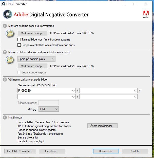 Skärmklipp Adobe Digital Negativ Converter