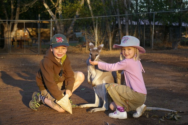 My kids with a Whiptail Wallaby